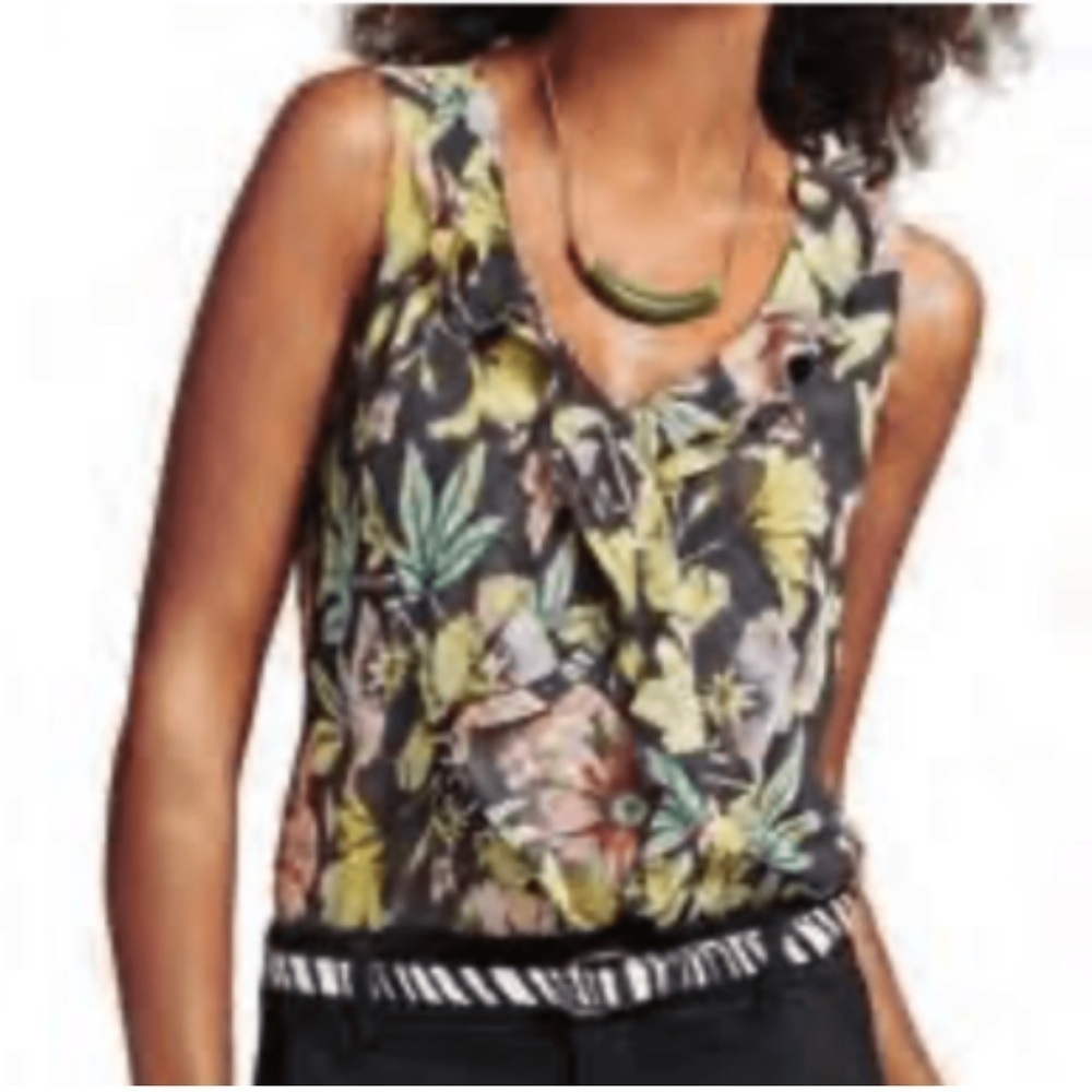 Cabi Womens Osaka Nights Blouse Black Yellow Floral Ruffle V-Neck Women’s Small